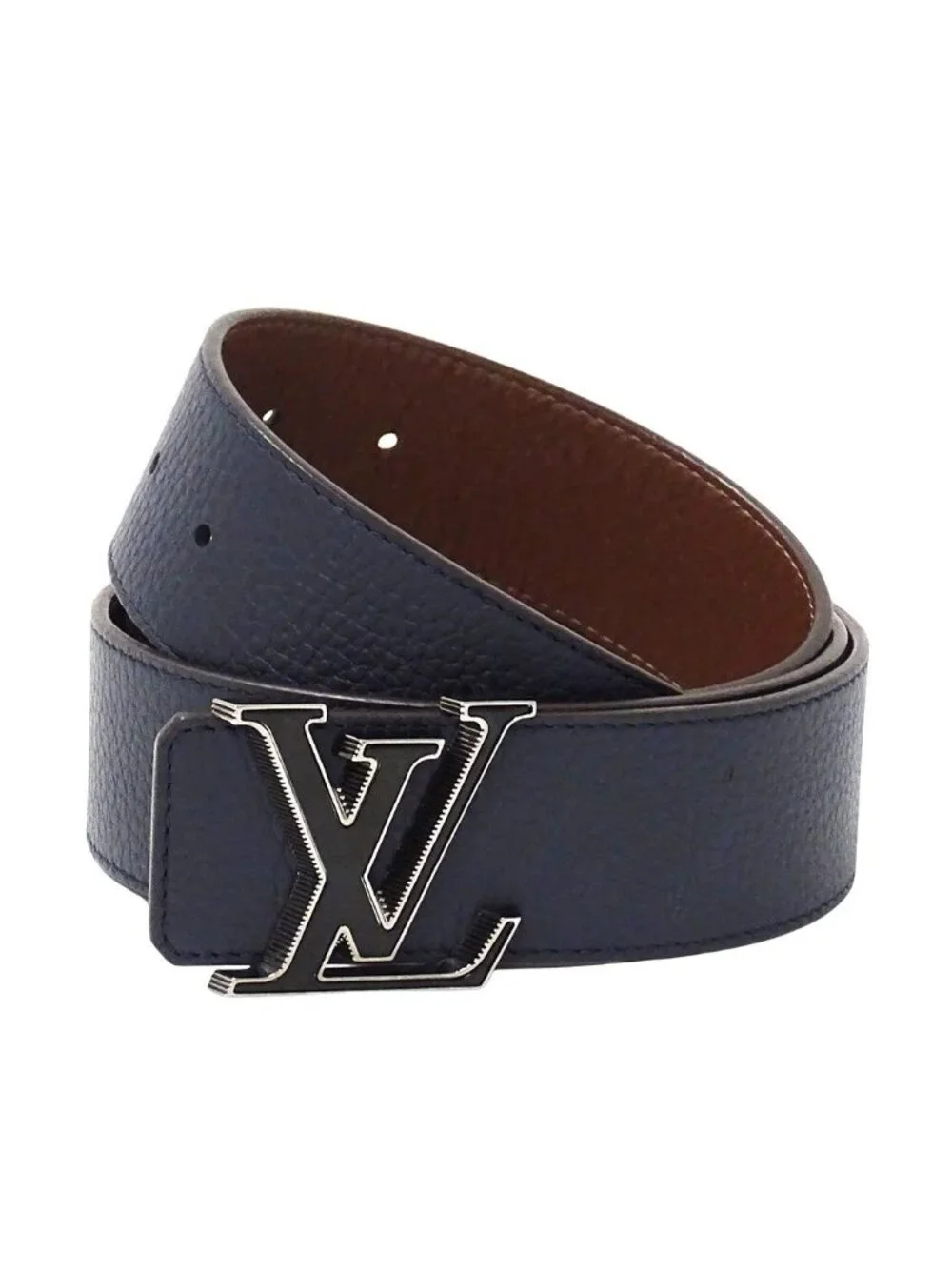 Louis Vuitton Belt LV Tilt Reverse Taurillon Navy Brown 100 40 Reversible